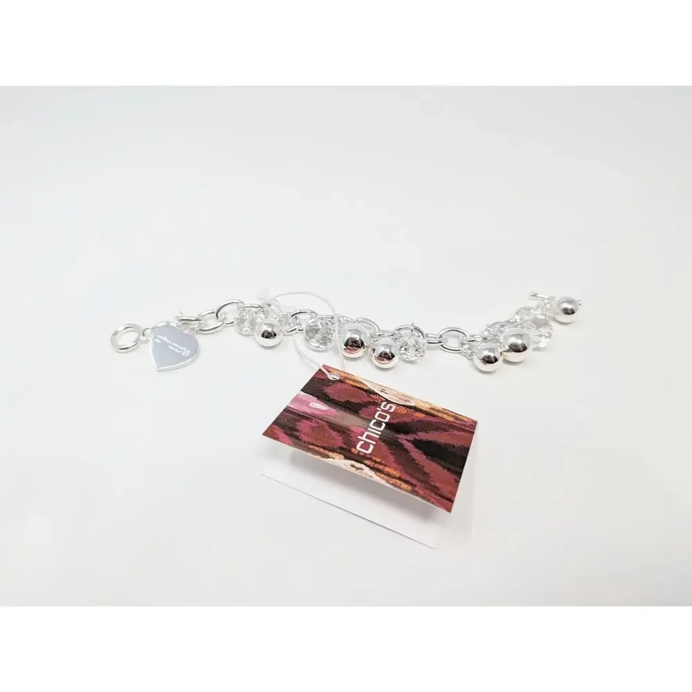 Chico's Bracelet Charm VIP Charmed Life Silver Tone Beaded 8